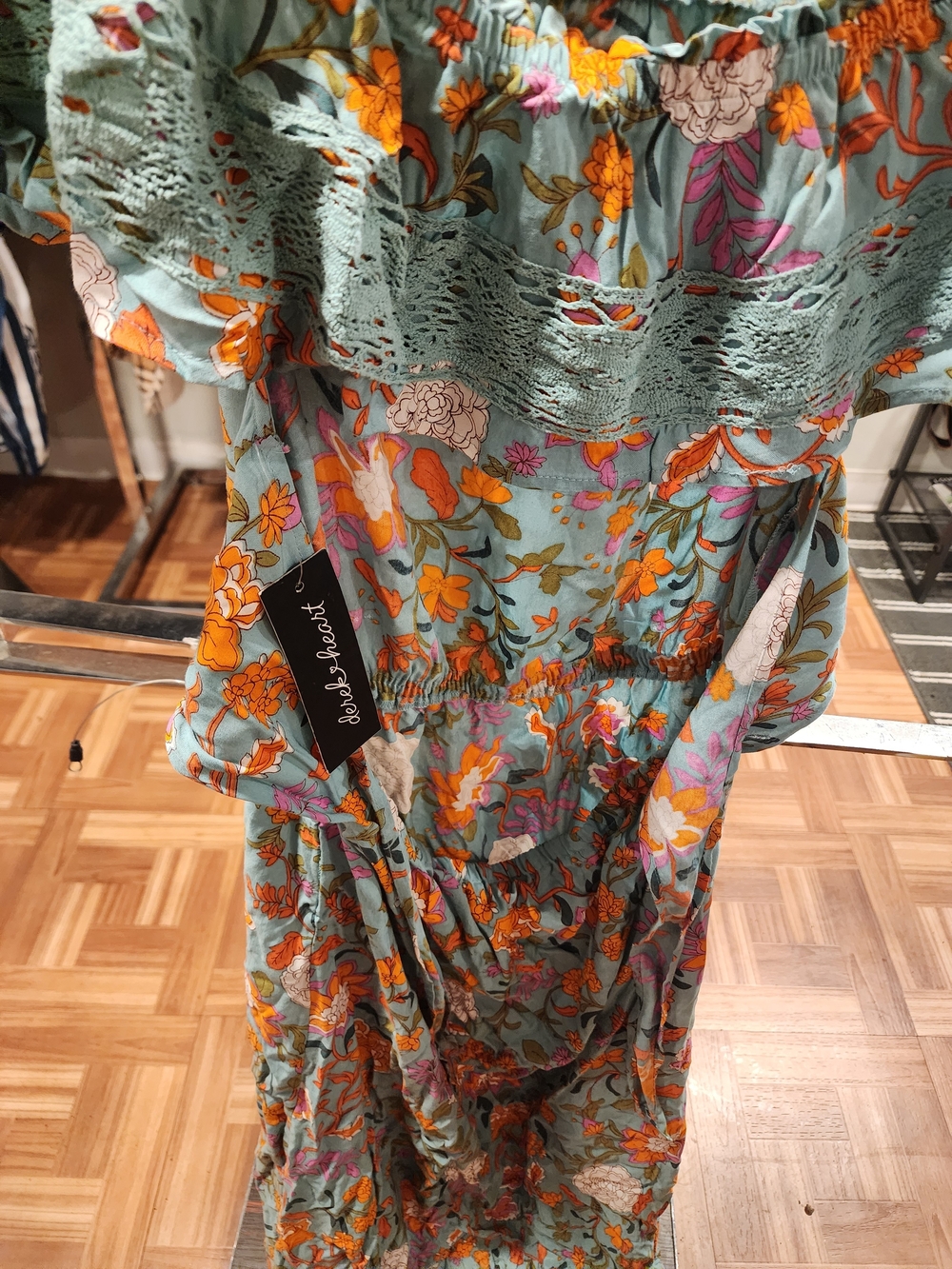 Derek Heart Sage Green One-Shoulder Floral Maxi Dress